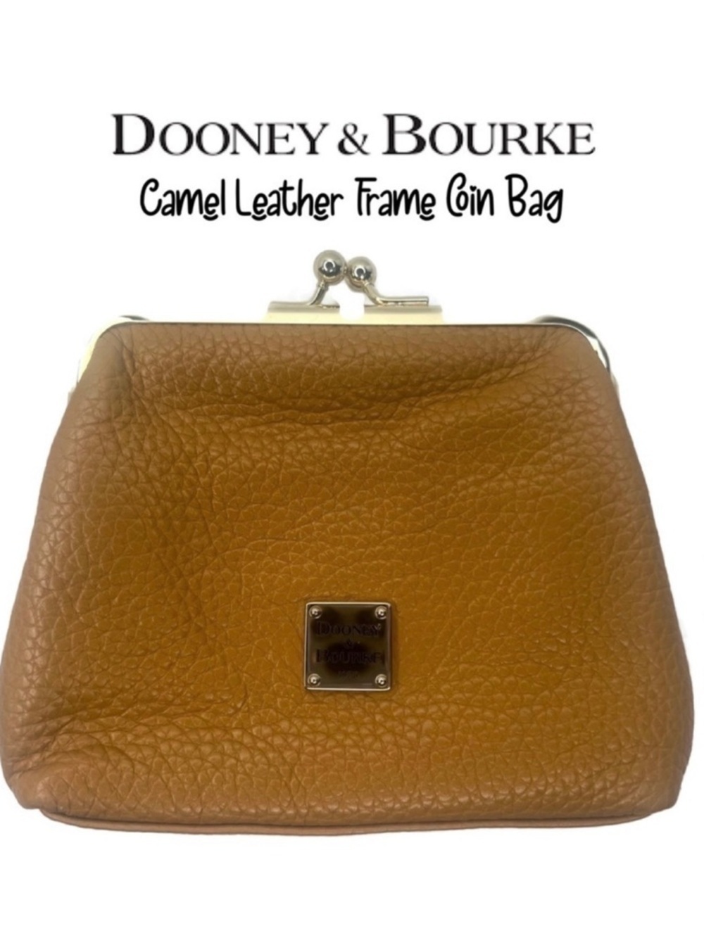 Dooney and Bourke DB Camel Brown Grain Leather Frame Coin Purse